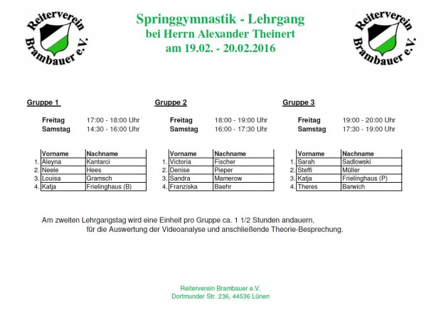 Springgymnastik-Lehrgang mit Videoanalyse