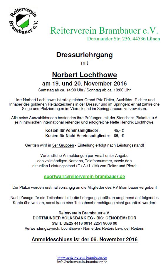 Dressurlehrgang mit Norbert Lochthowe