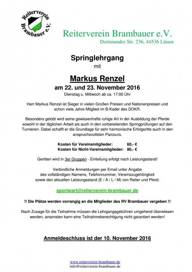 Springlehrgang mit Markus Renzel