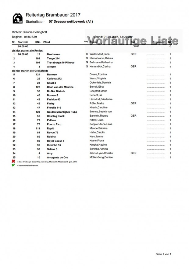 Reitertag – Starterliste Prüfung Nr. 07