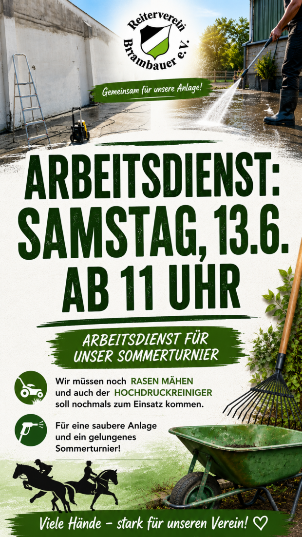 Nächster Arbeitsdienst: Samstag, 13.06.2026 ab 11 Uhr
